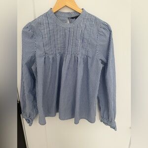 Banana Republic Blue & White Pinstripe Puff Sleeve Blouse | Size M